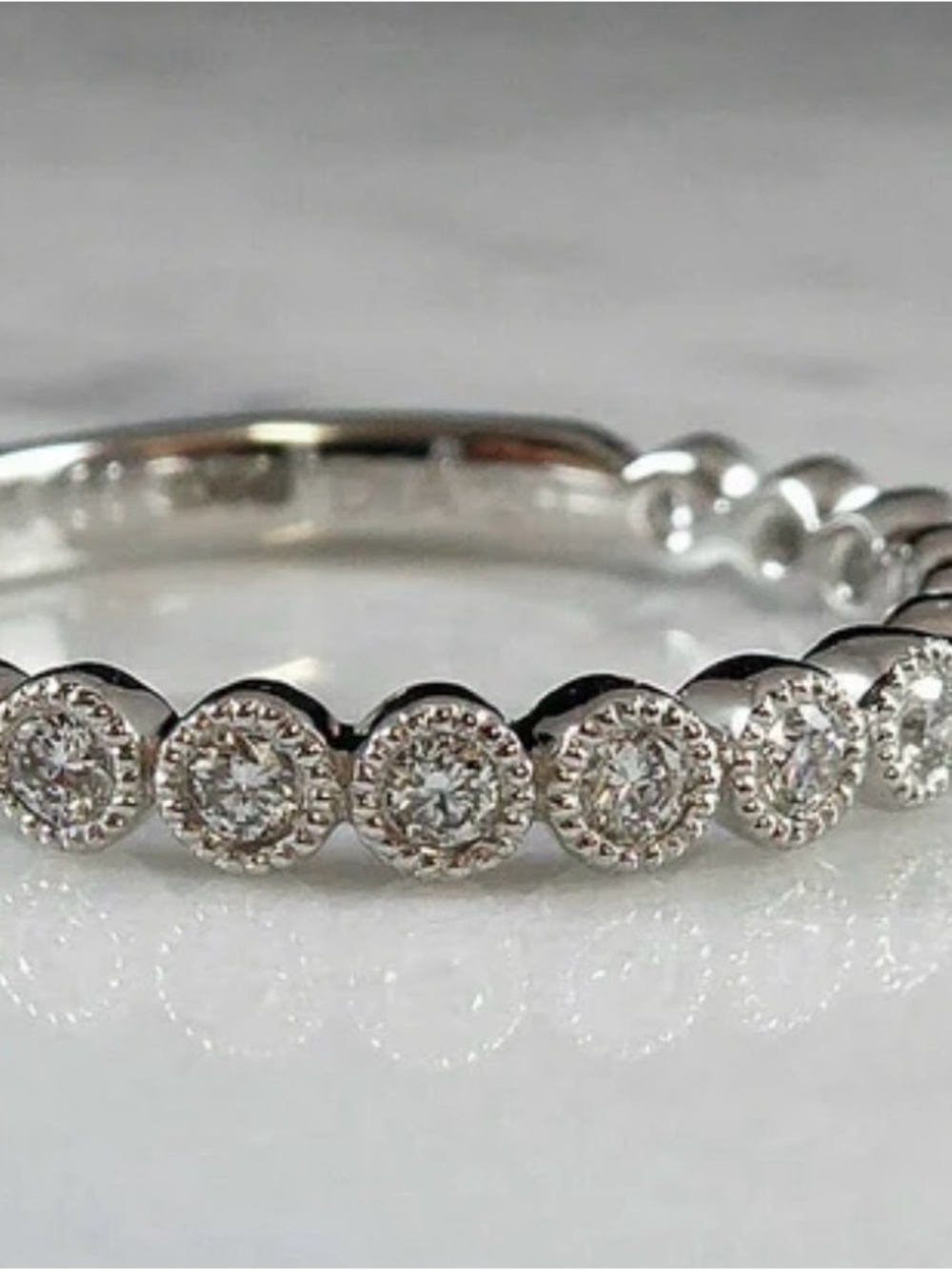 Diamond Faux Crystal Eternity Band With Small Round Stones Set in Bezels